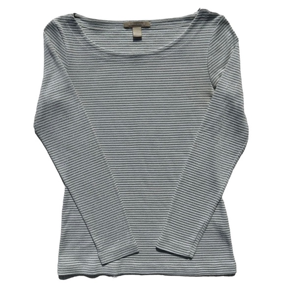 Banana Republic Silver Metallic Stripe Long Sleeve Scoop Neck Jersey, Small - Picture 9 of 12